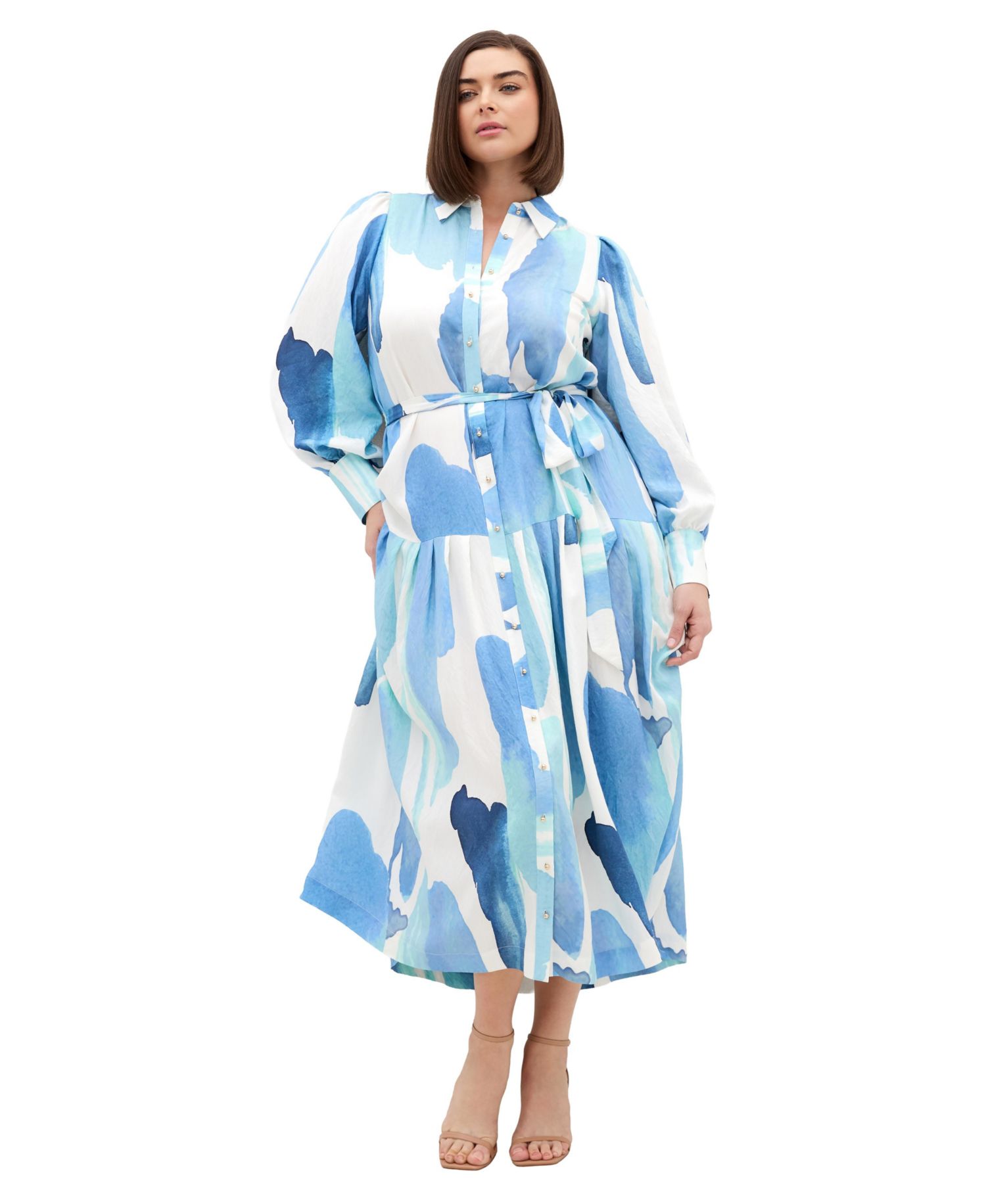 Plus Size Kinsley Print Maxi Drop-Waist Shirt Dress