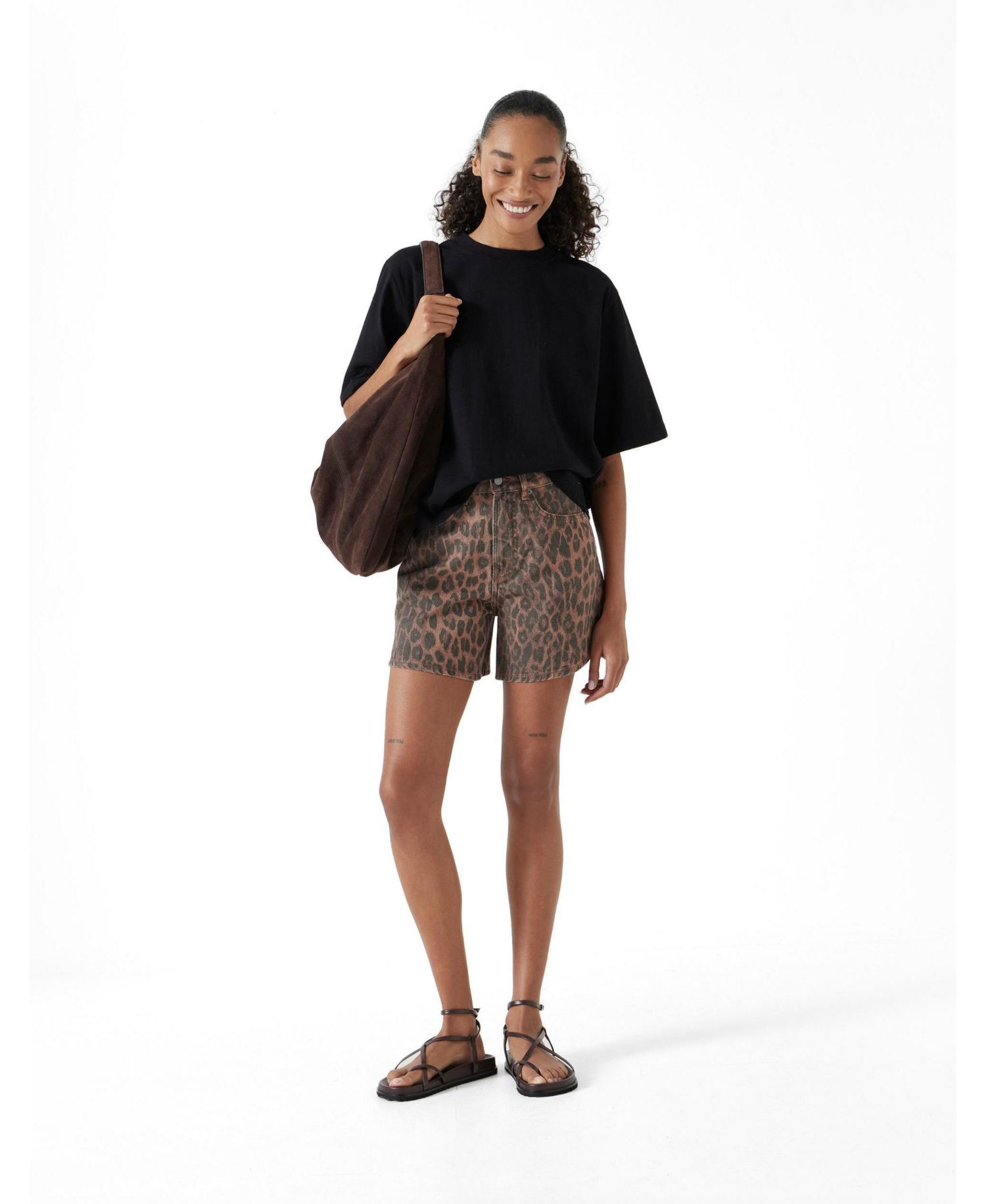 Women's Leopard Print Essential Denim Shorts 'inseam: 3.94'