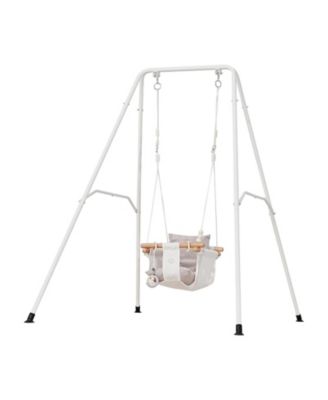 Toddler Swing and Jumper, 2-in-1 Baby Swing Set and Bouncer with Foldable A-Frame Metal Stand, Canvas Seat and 50 lb Capacity