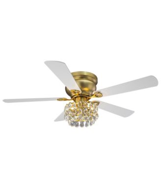 48-inch Modern Brass Crystal Low Profile Chandelier Ceiling Fan with Light and Remote Control
