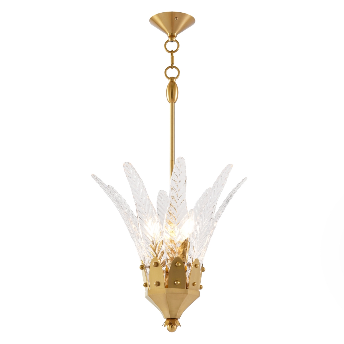 Parrot Uncle 17" Vintage Brass 3-Light Leaf Etched Glass Kitchen Chandelier Pendant Light - Gold