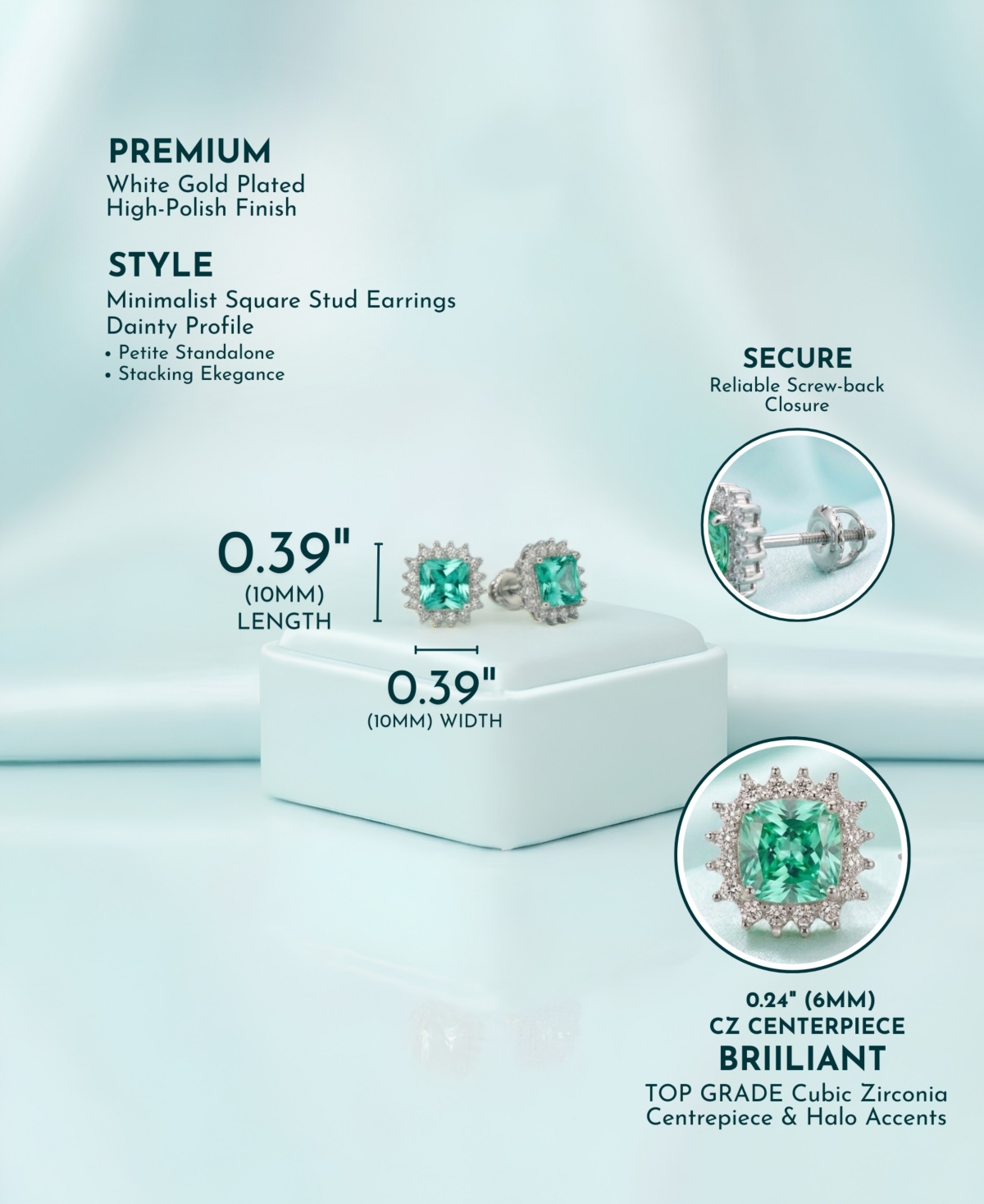 Classy 10MM Halo Square Stud Earrings