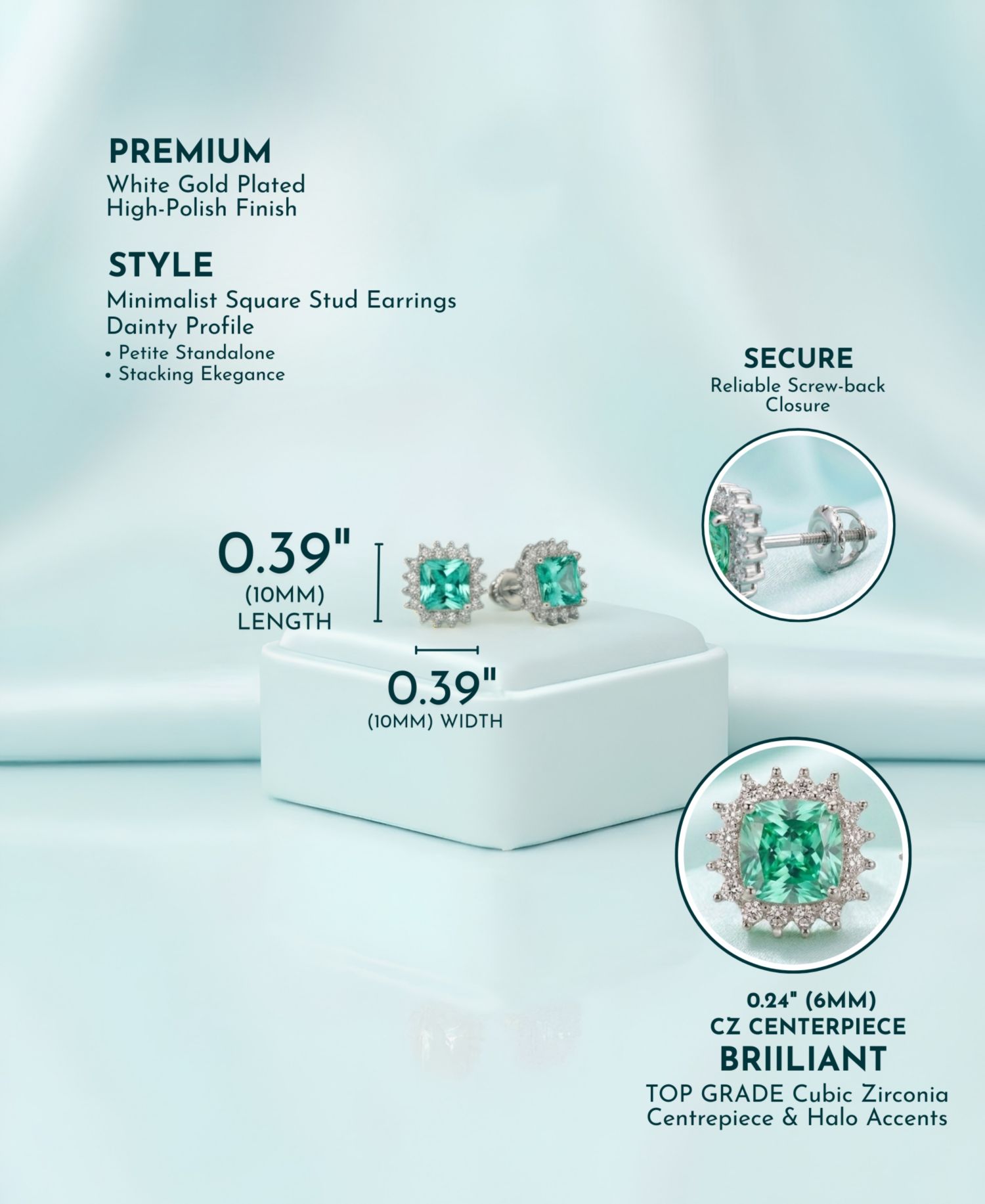 Classy Halo Square Stud Earrings