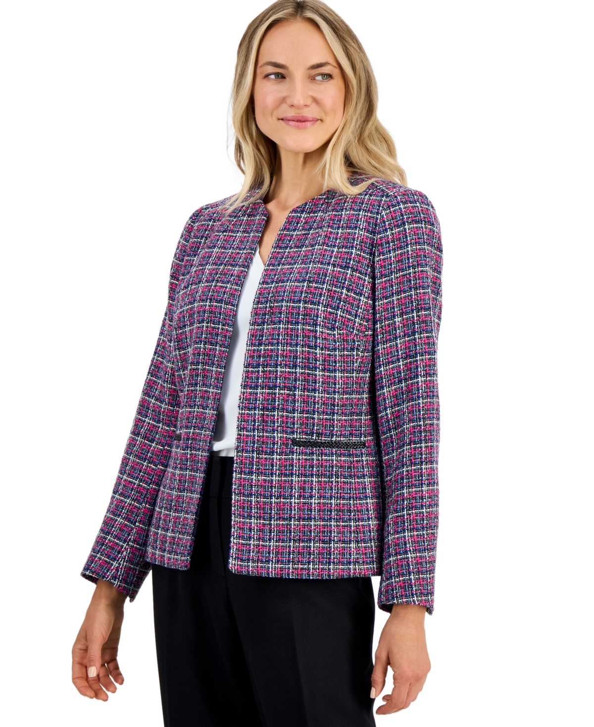 Kasper Women's Tweed Open-Front Long-Sleeve Jacket