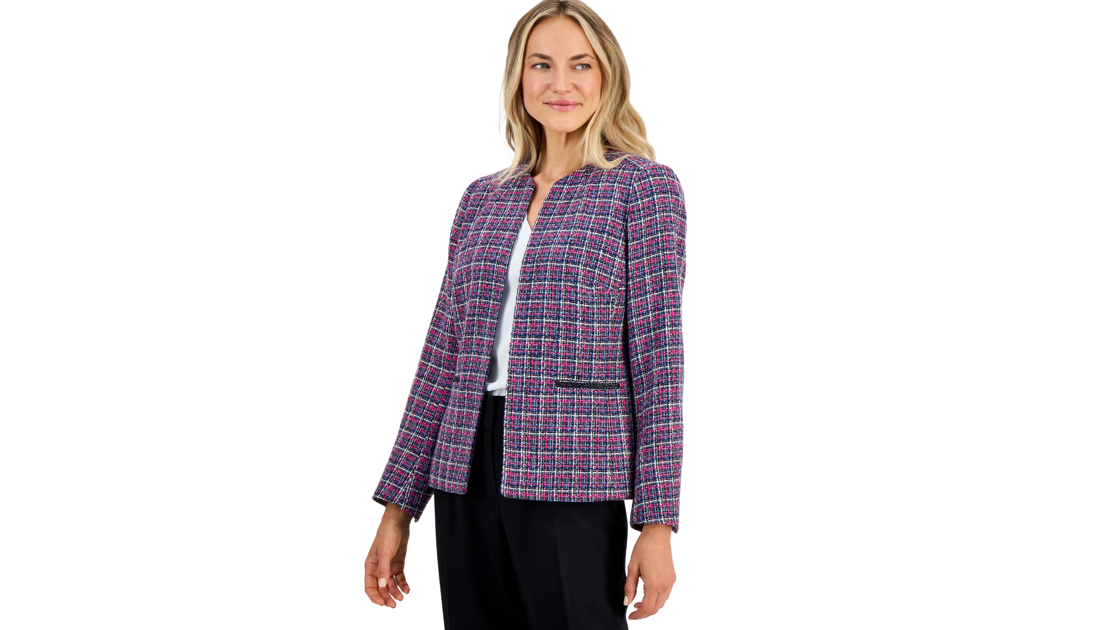 Kasper Women's Tweed Open-Front Long-Sleeve Jacket