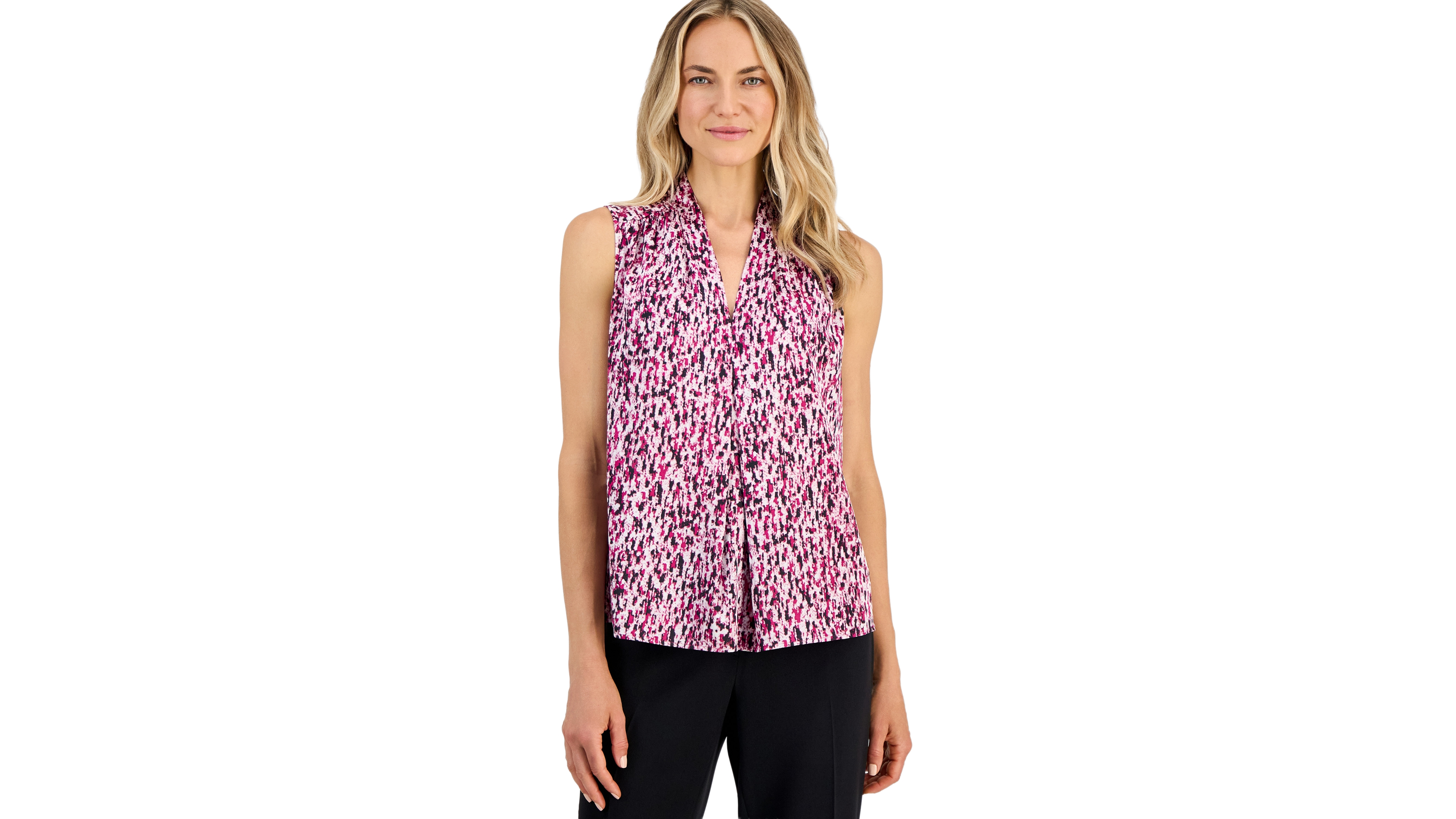 Kasper Women's Printed V-Neck Inverted-Pleat Blouse