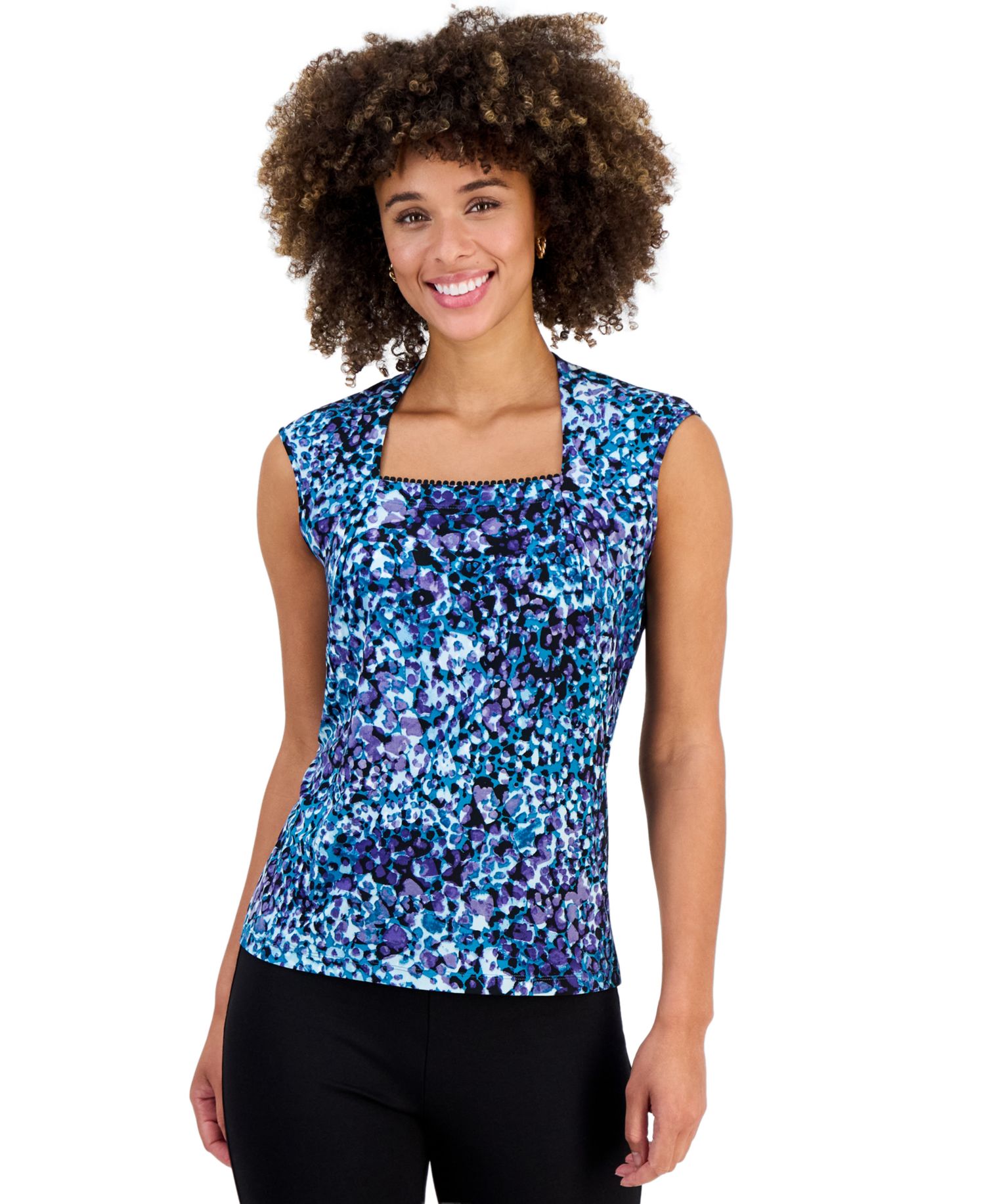 Petite Square-Neck Cap-Sleeve Top