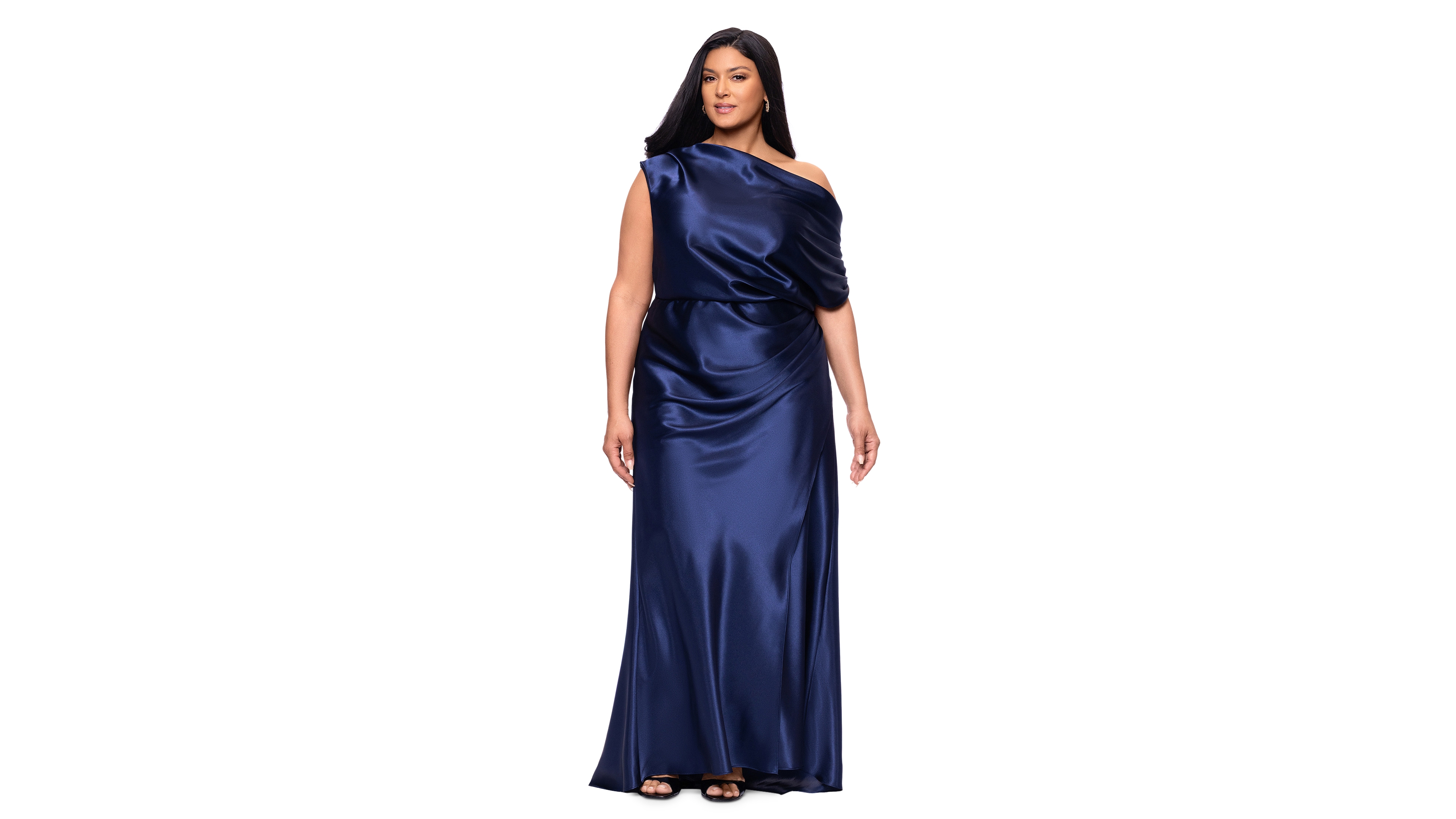 Betsy & Adam Plus Asymmetrical Neck Ball Gown