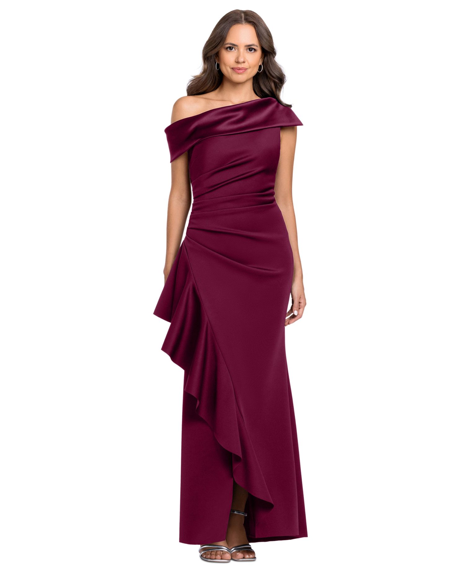 Petite Asymmetrical One-Shoulder Ruffle Gown Dress