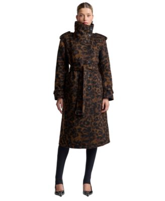 Women's Leopard Wool Trench Coat