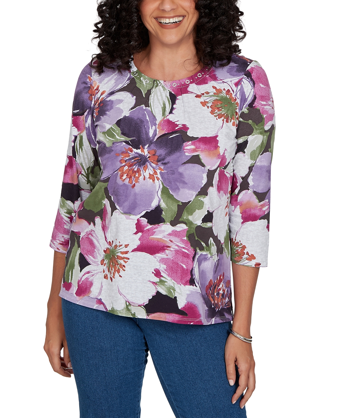 Alfred Dunner Petite Violet Blooms Knit Top