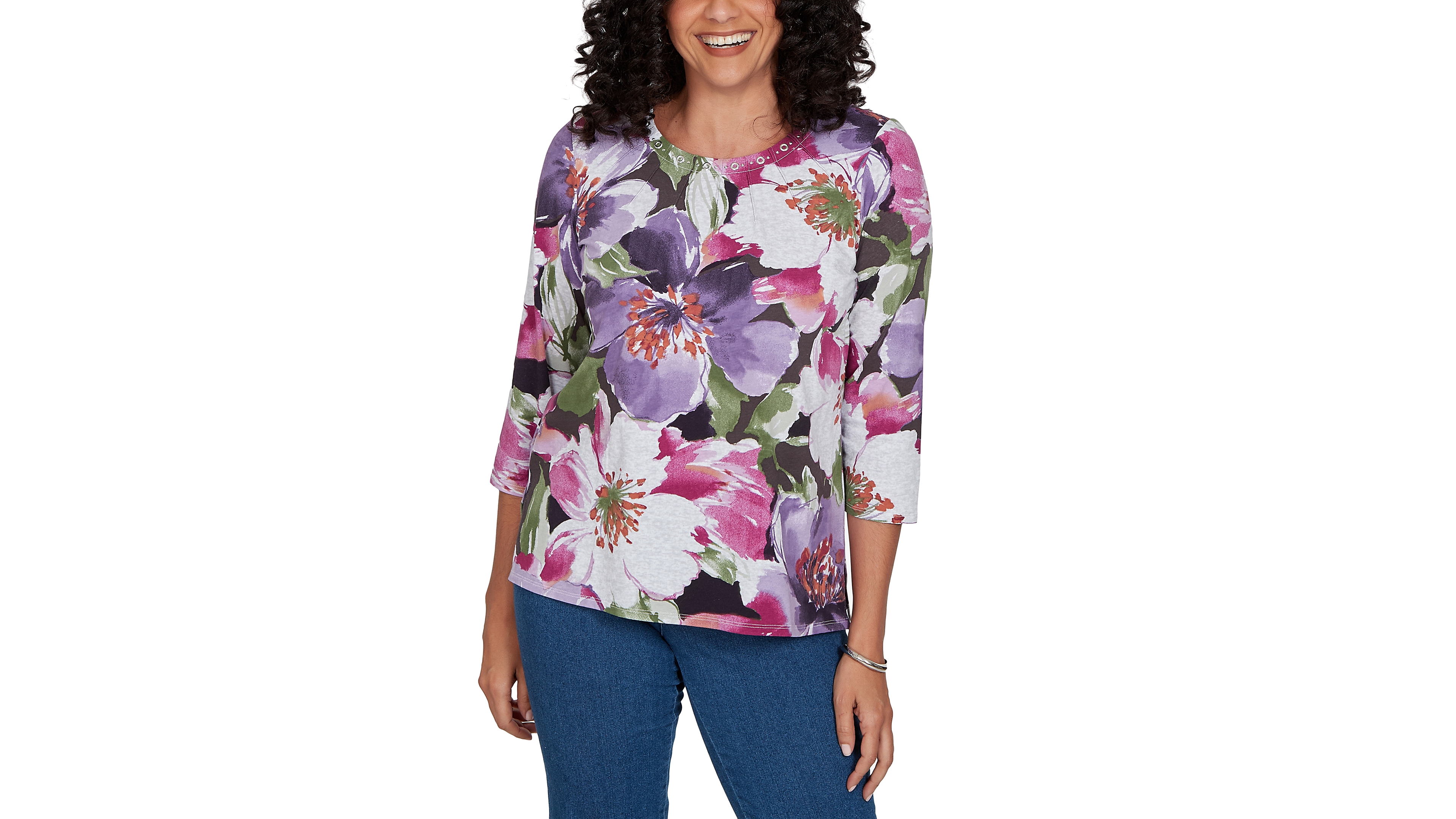 Alfred Dunner Petite Violet Blooms Knit Top