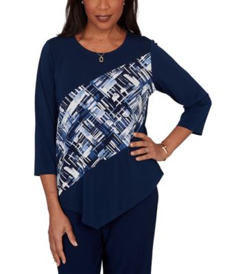 Women's Etched Plaid Diagonal Puff Printed Top