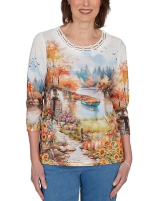 Women's Autumn Lake Scenic Print Top