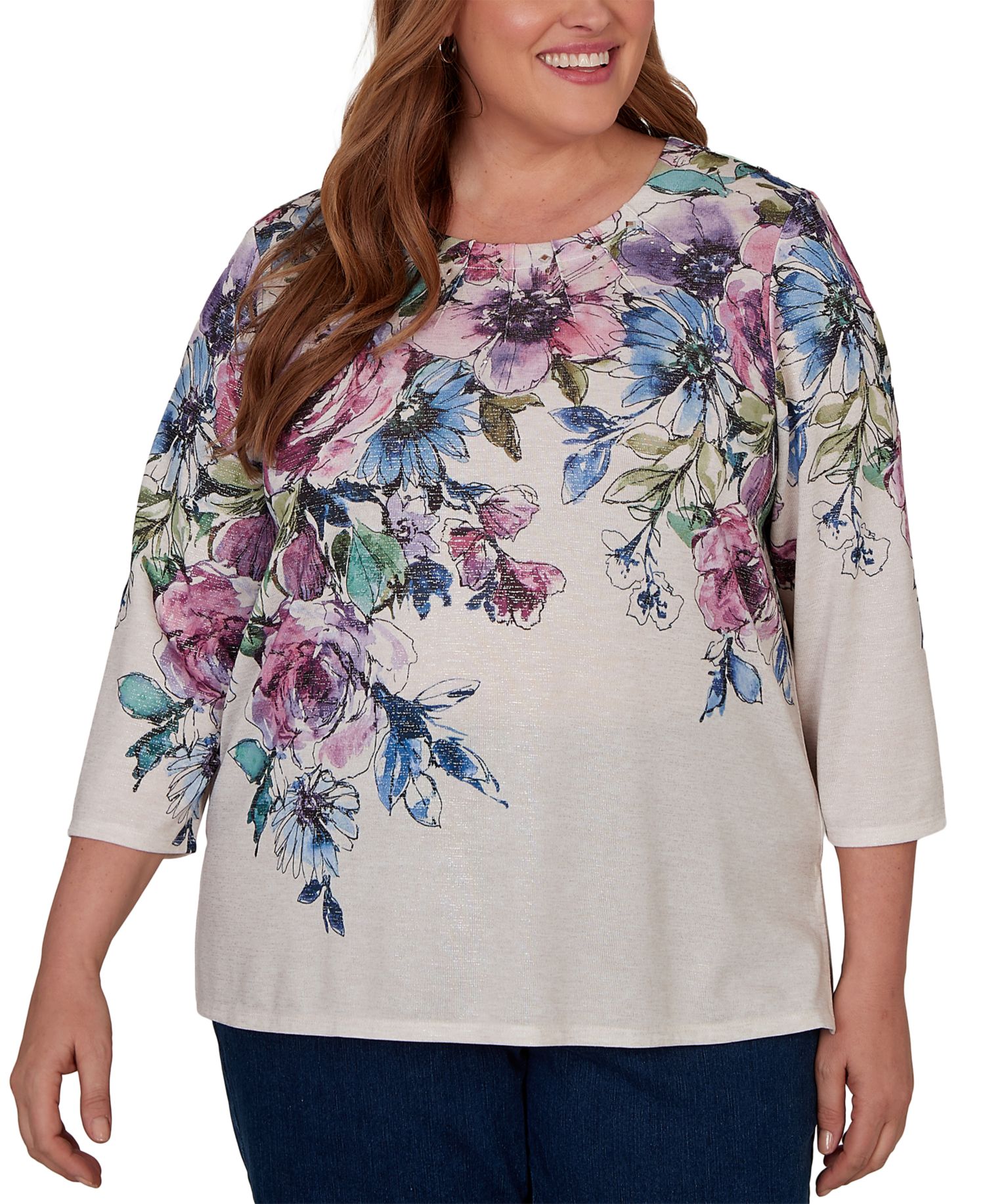 Plus Size Falling Roses Knit Top