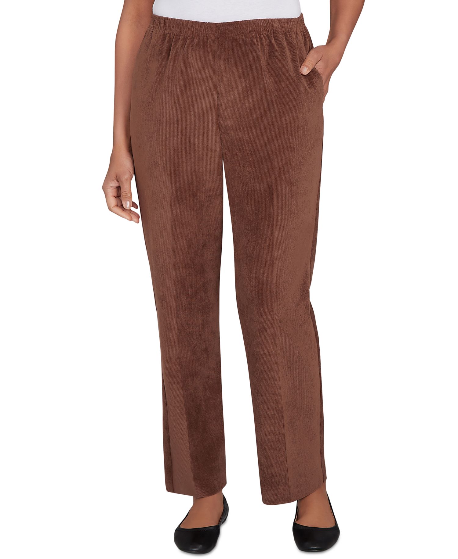 Petite Corduroy Elastic Waistband Short-Length Pants