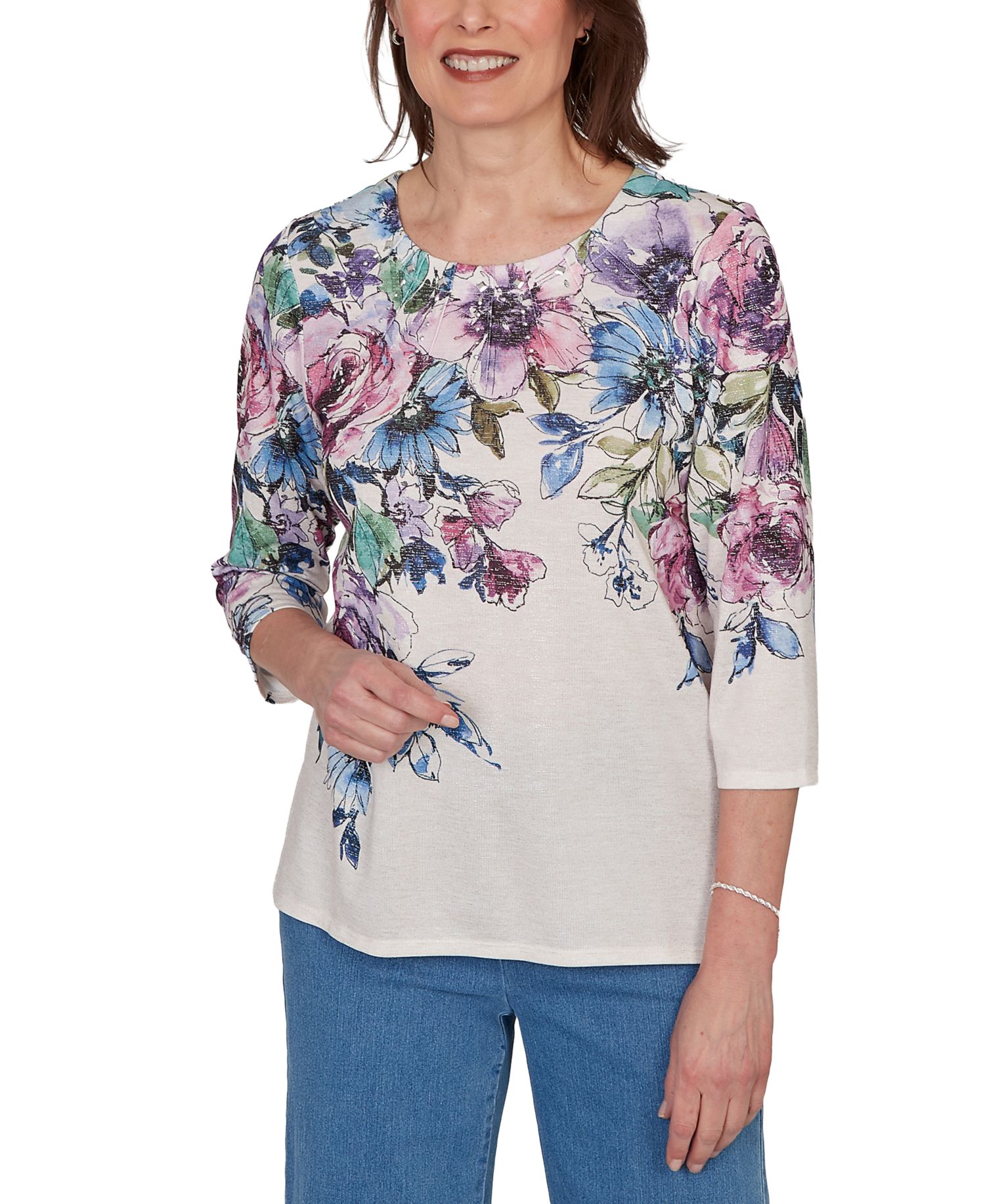 Petite Falling Roses Knit Top