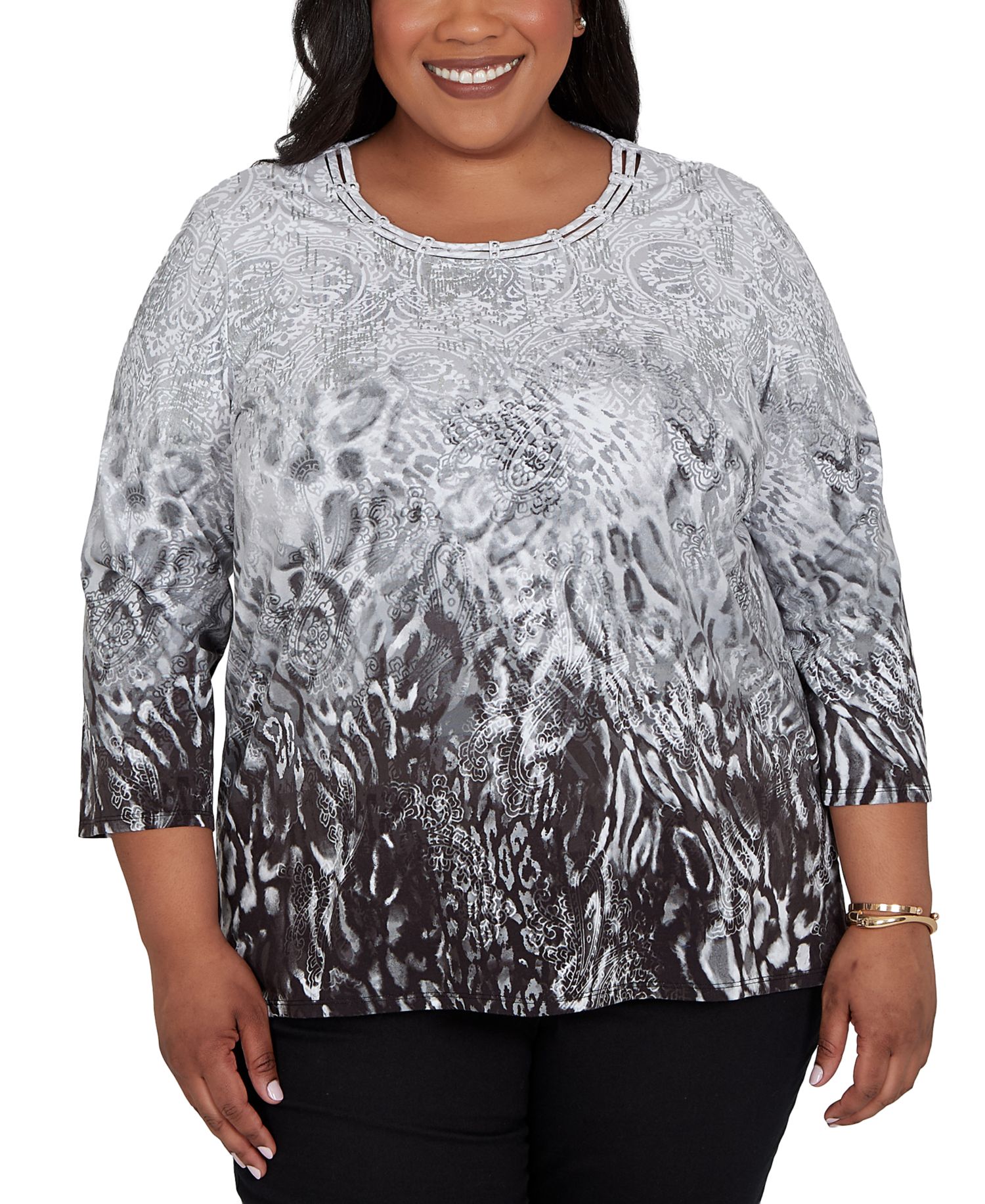 Plus Size Mono Ombre Animal Print Top