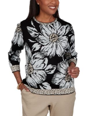 Petite Travel Advisory Floral Knit Sweater