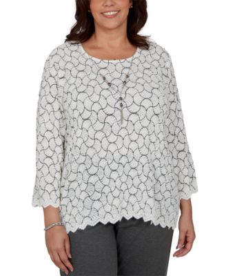 Plus Size Scoop Neck 3/4-Length Sleeves Blouse
