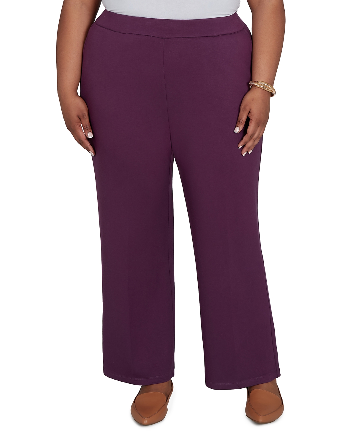 Alfred Dunner Plus Size Wide-Leg Pull-On Rayon-Nylon Blend Pants - Plum