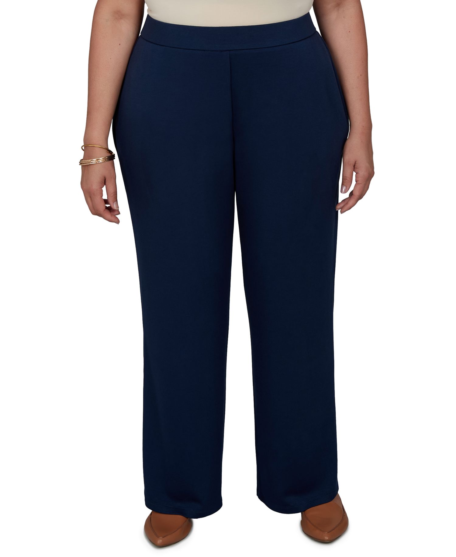 Plus Size Wide-Leg Pull-On Rayon-Nylon Blend Pants