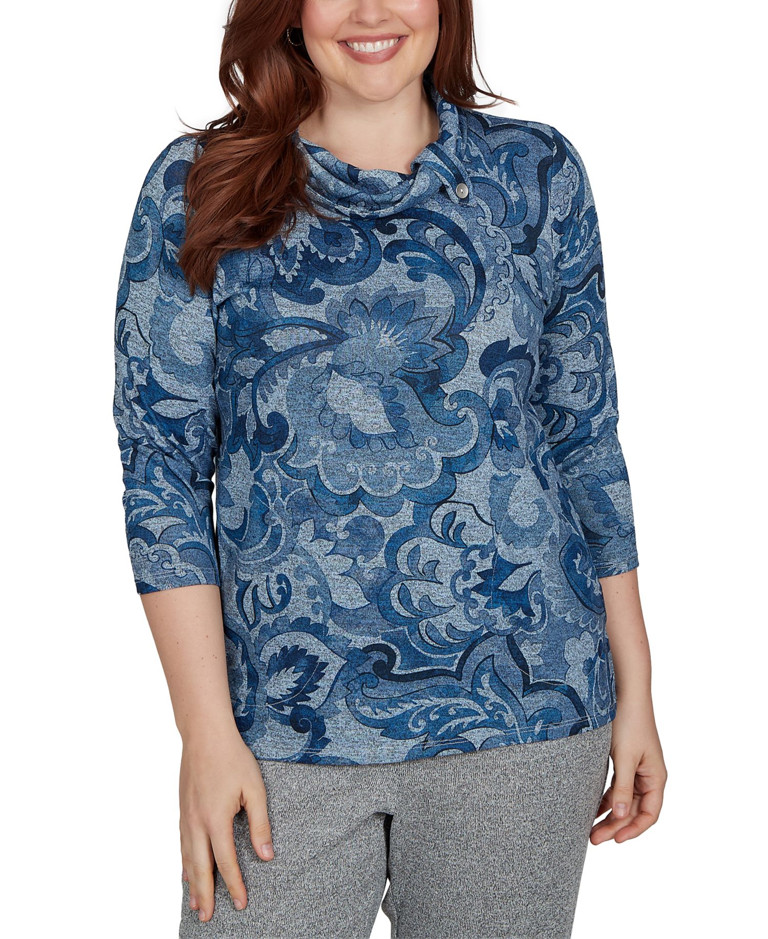 Women's Paisley Scroll Cowl Neck Pocket Top