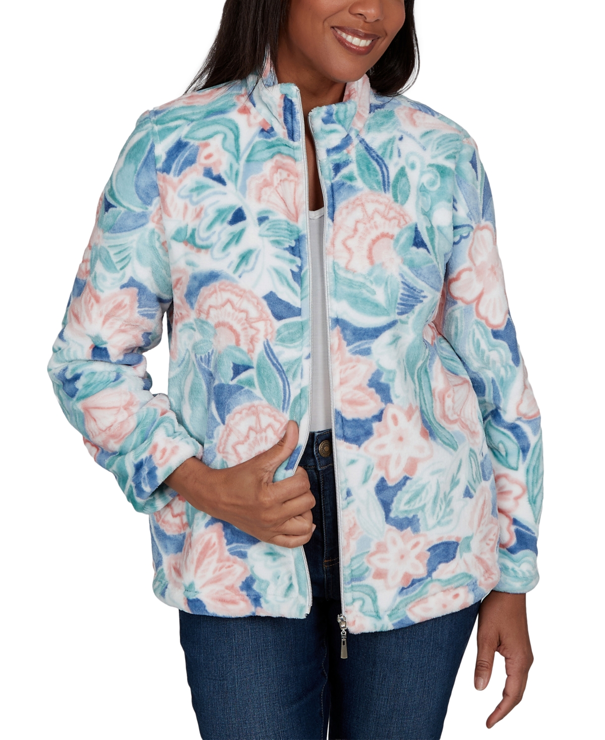 Alfred Dunner Petite Classic Patch Floral Cozy Knit Jacket
