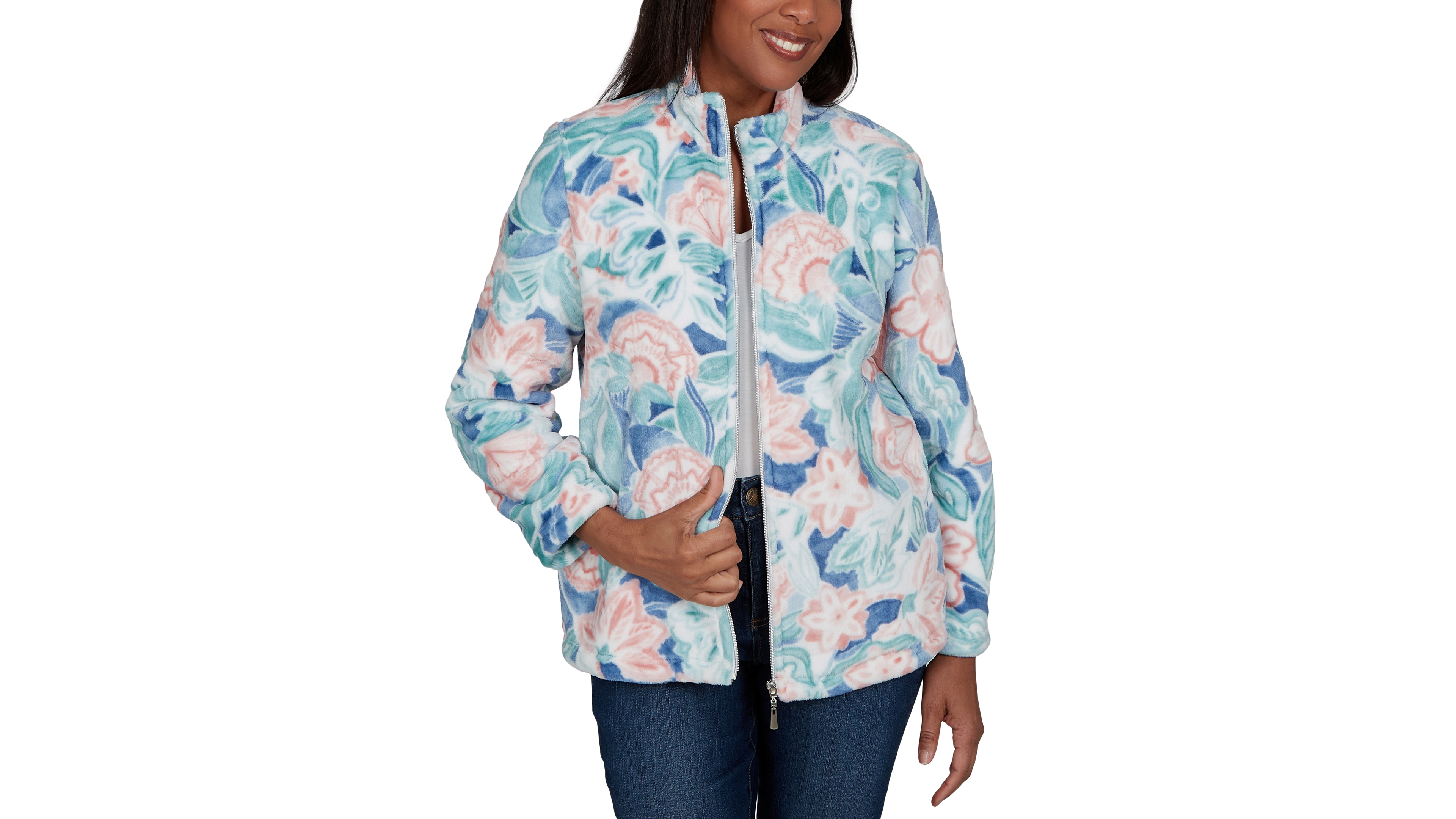 Alfred Dunner Petite Classic Patch Floral Cozy Knit Jacket