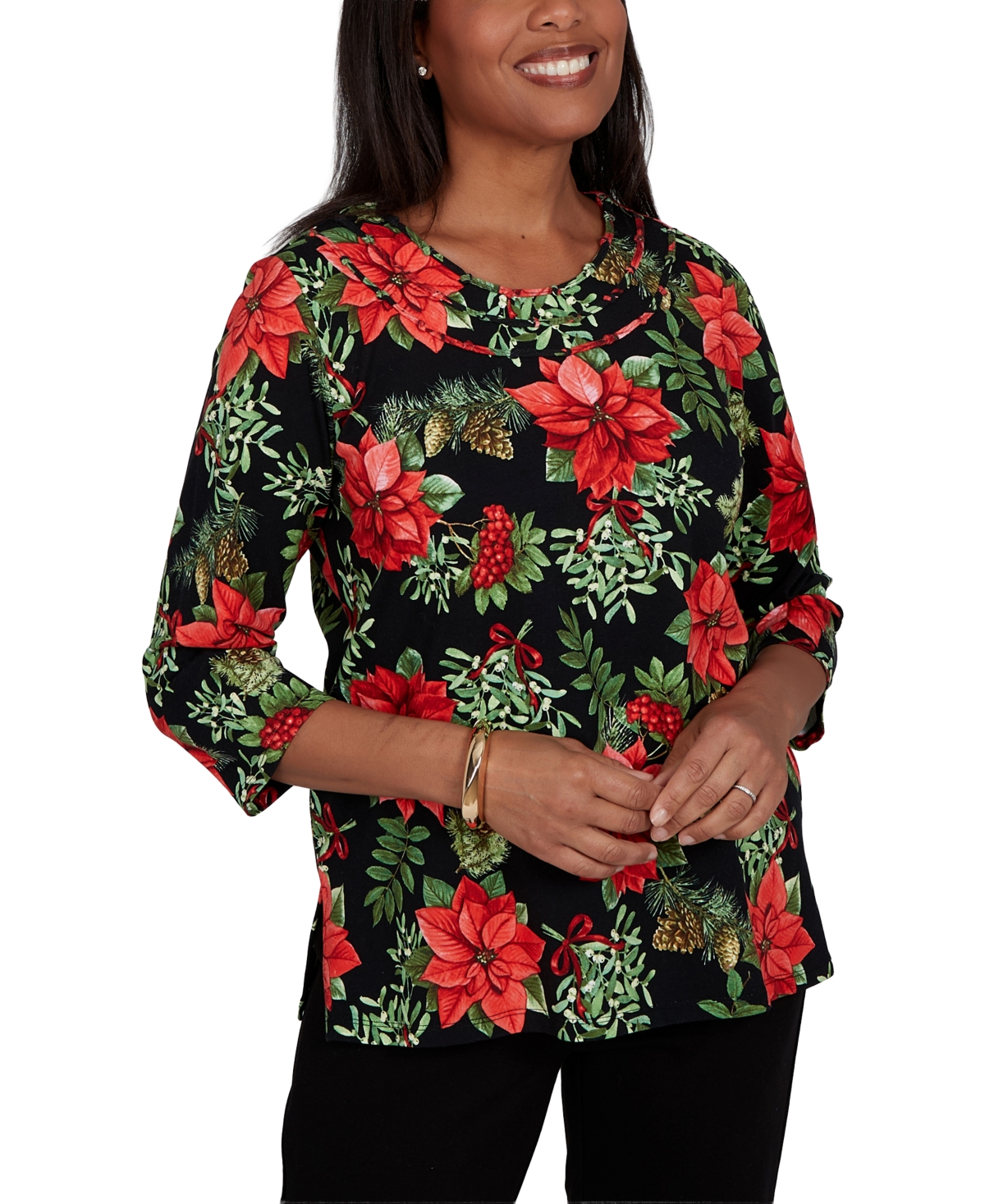Alfred Dunner Women's Classic Cardinals On Branches Knit Top