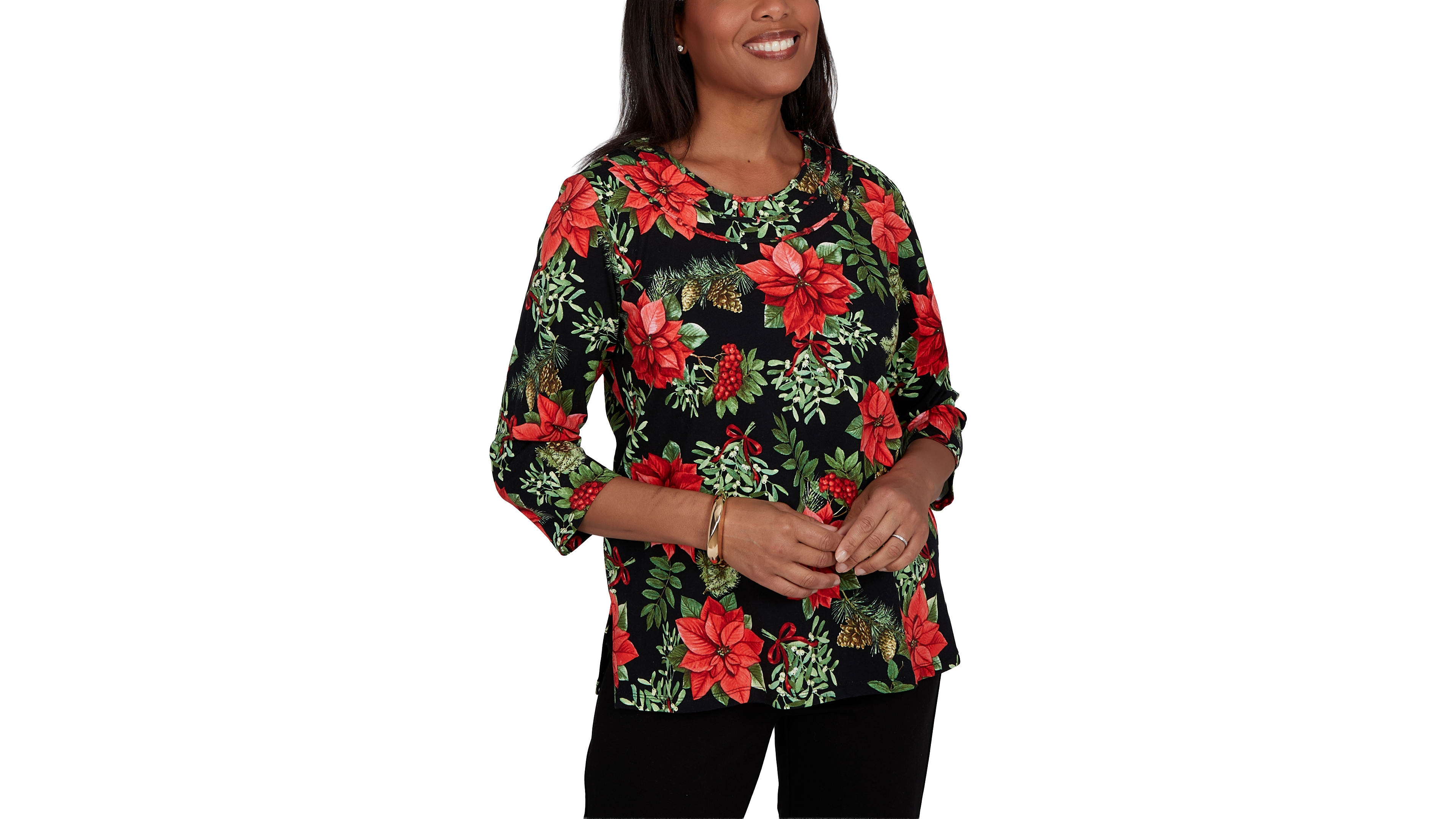 Alfred Dunner Women's Classic Cardinals On Branches Knit Top