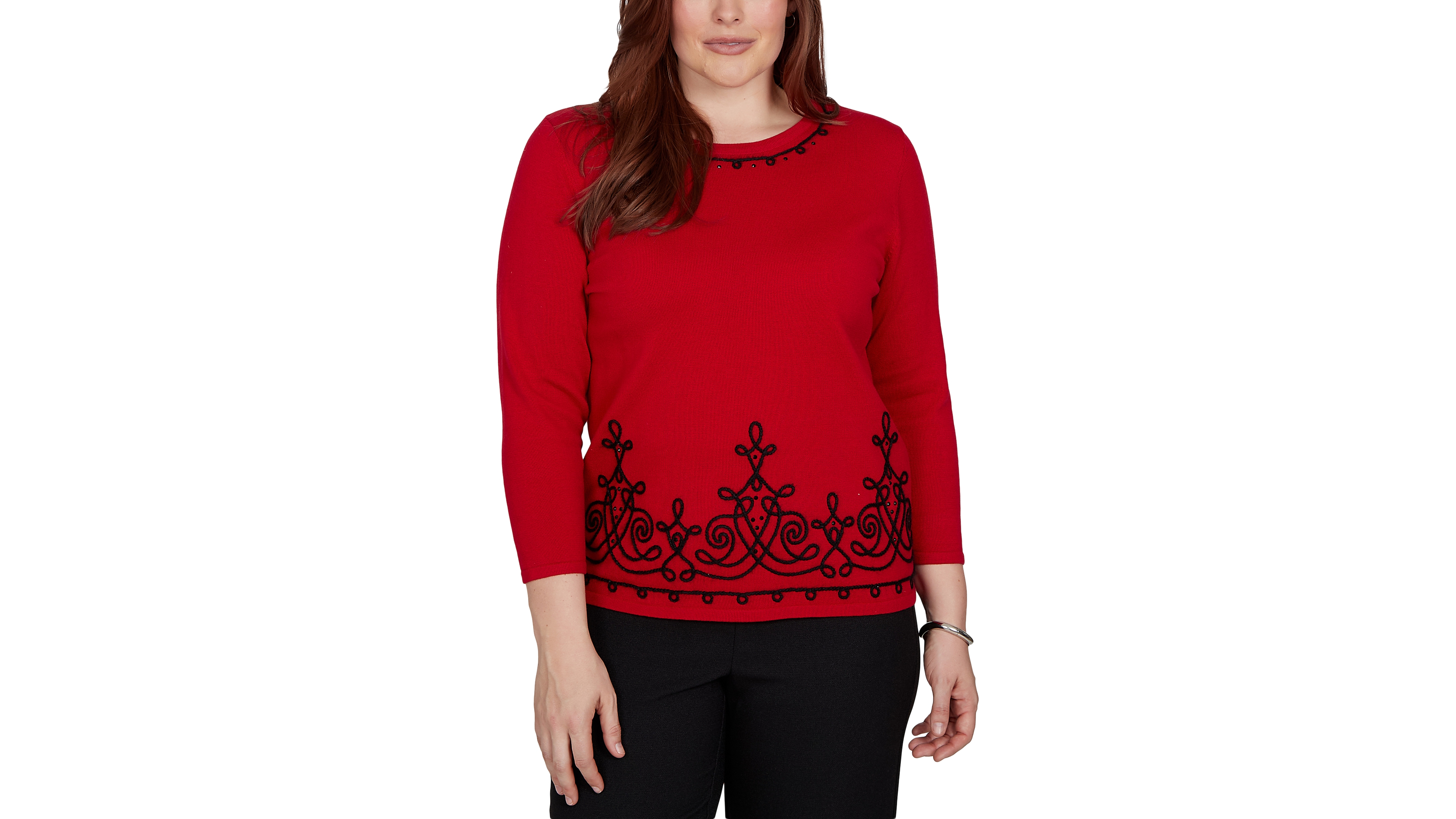 Alfred Dunner Petite Border Scroll Soutache Sweater