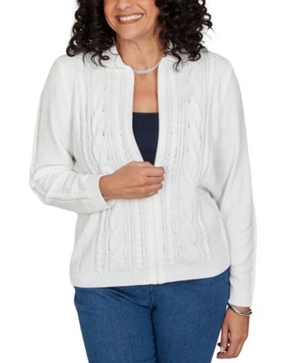 Petite Cable Knit Full-Zip Collared Cardigan