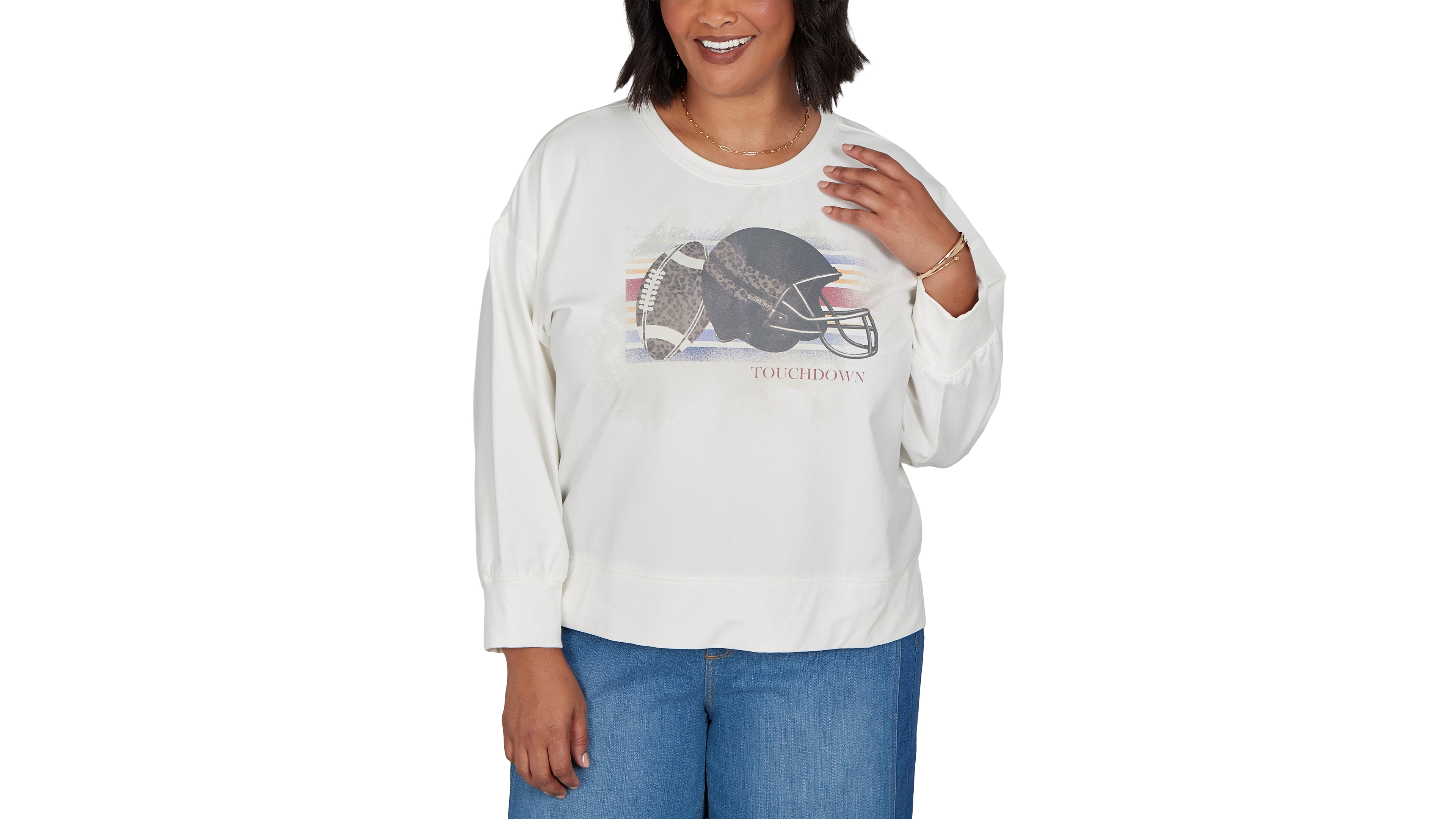 Ruby Rd. Plus Football Graphic Terry Sweatshirt