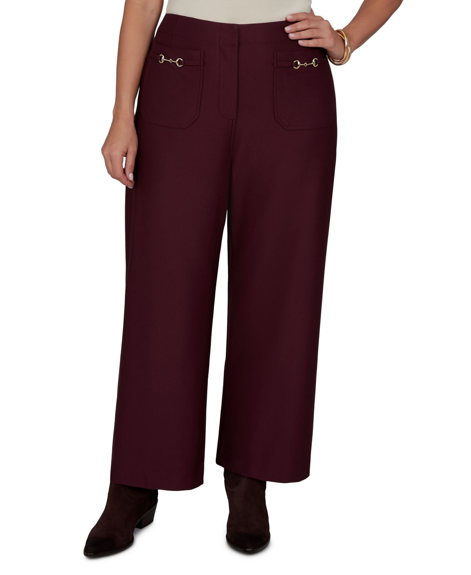 Plus Size Solid Pique Wide-Leg Pull-On Pants