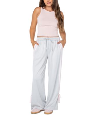 Juniors' Wide-Leg Bow-Detail Track Pants