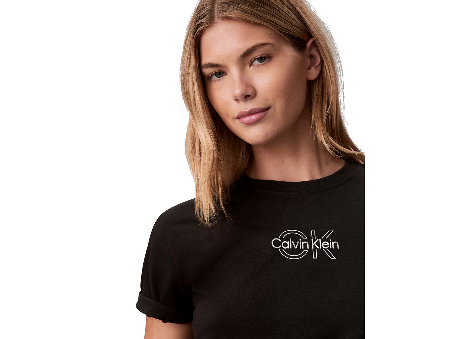 Женская футболка Calvin Klein Performance Shine с металлизированным принтом, цвет: Чёрный — фото 3