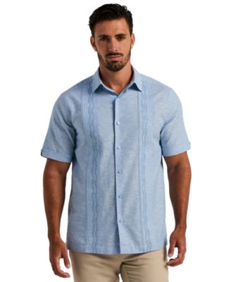 Men's Multi-Tuck Embroidery Classic-Fit Cotton-Linen Blend Short-Sleeve Guayabera Shirt