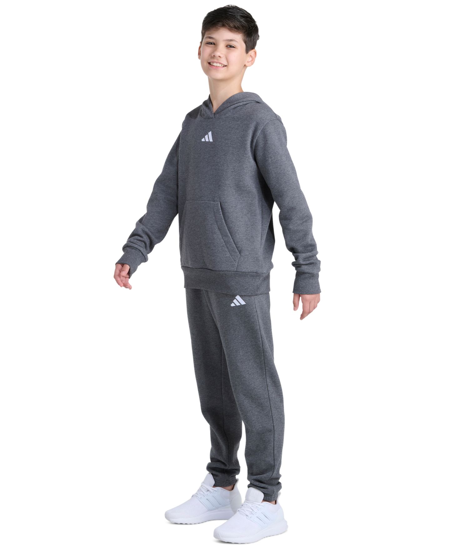 adidas Boys' 8-20 Essential Hooded Long-Sleeve Fleece Pullover and Jogger, 2-Piece Set, цвет: Серый / Серый меланжевый — фото 2