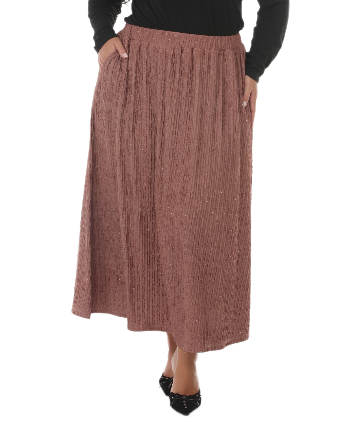 White Mark Plus Size Polka Dot Rhinestone Maxi Skirt - Mocha