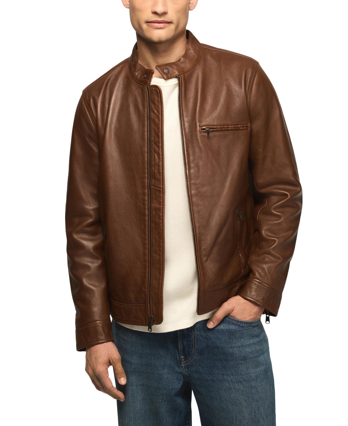 Lucky Brand Men's Bonneville Full-Grain Leather Moto Jacket