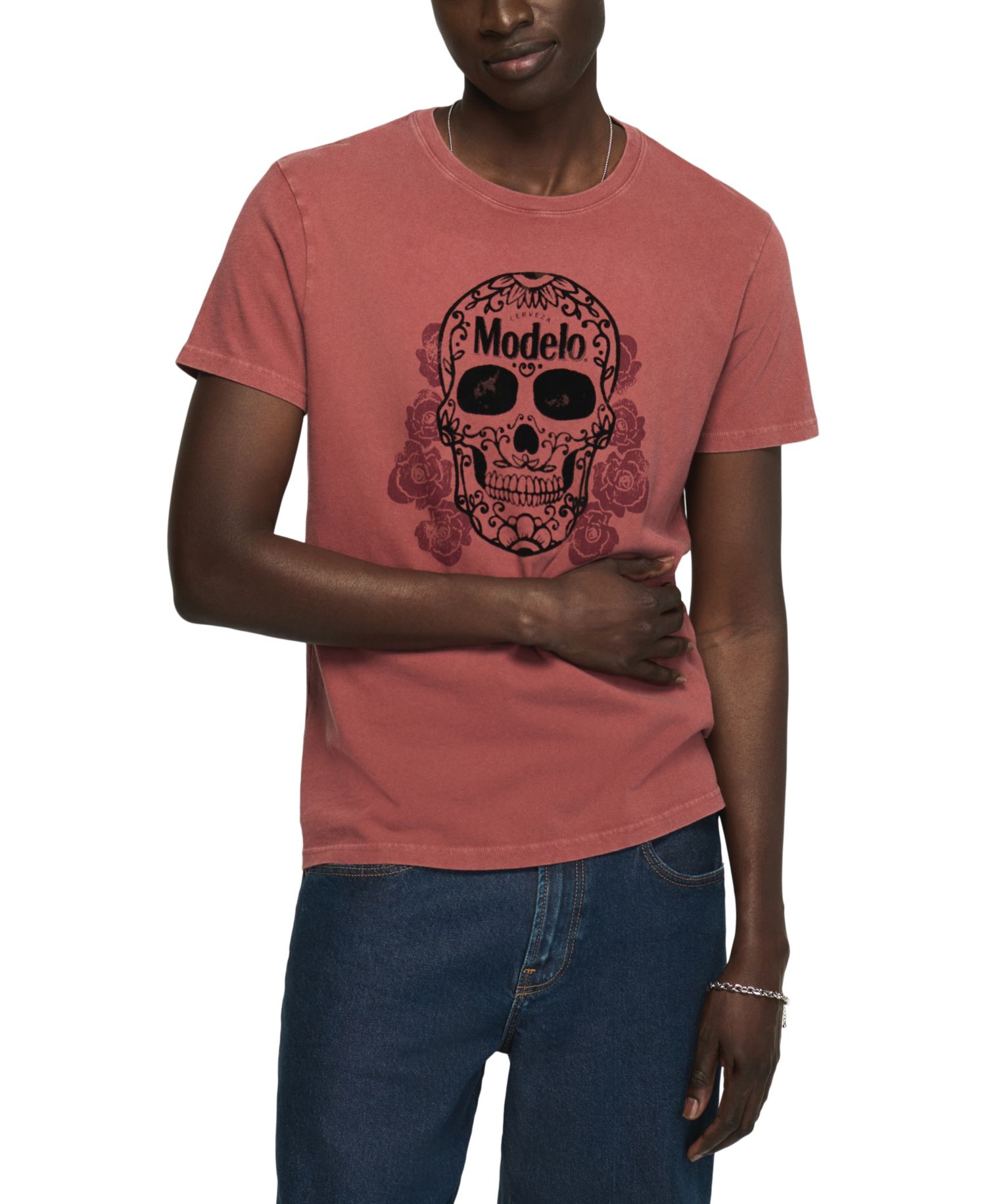 Men's Modelo Skull Roses Graphic Crewneck T-Shirt
