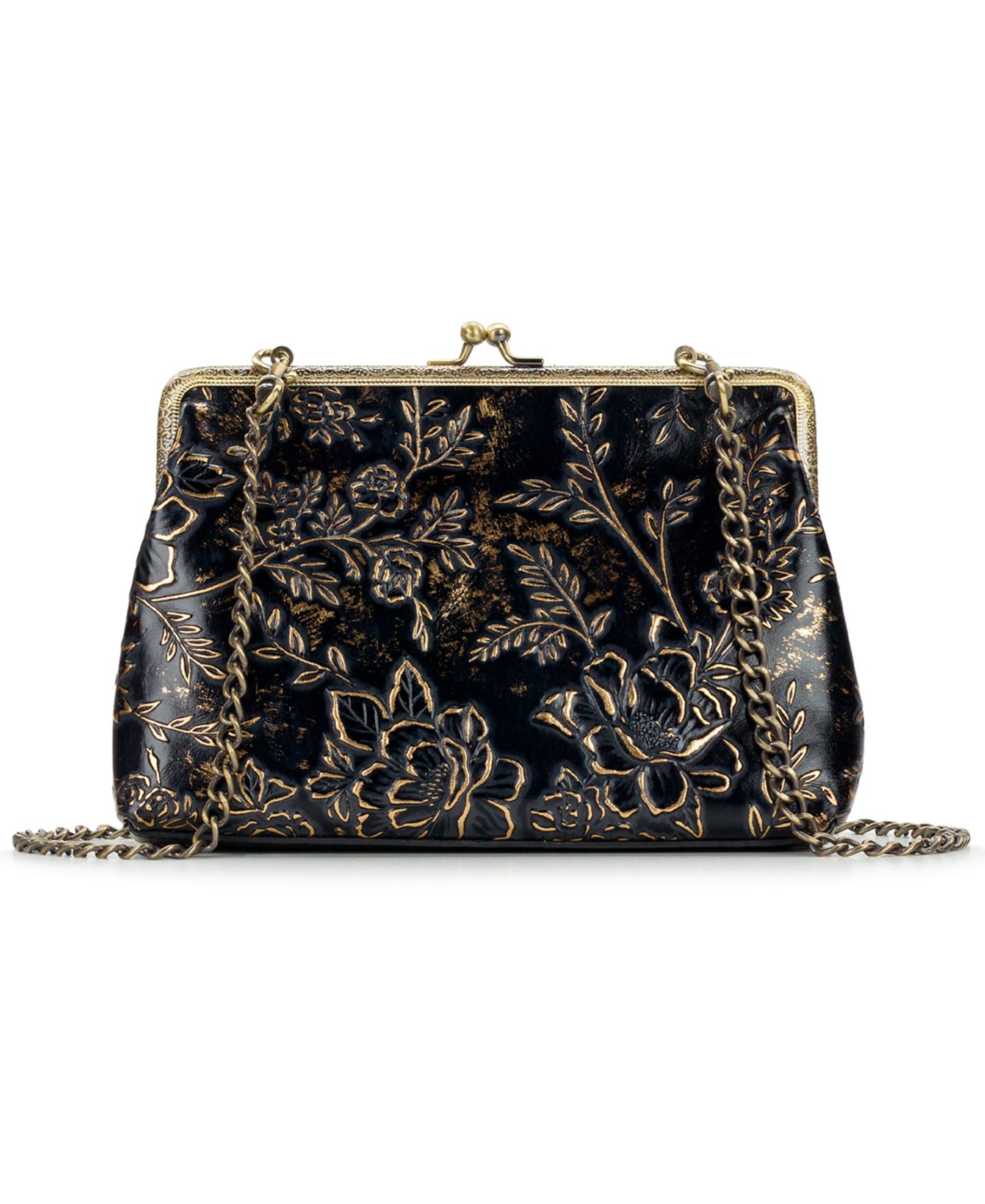 Женская сумка Patricia Nash Rose Garden Small Borriana Kiss-Lock Leather Crossbody, цвет: Розовый чёрный — фото 1