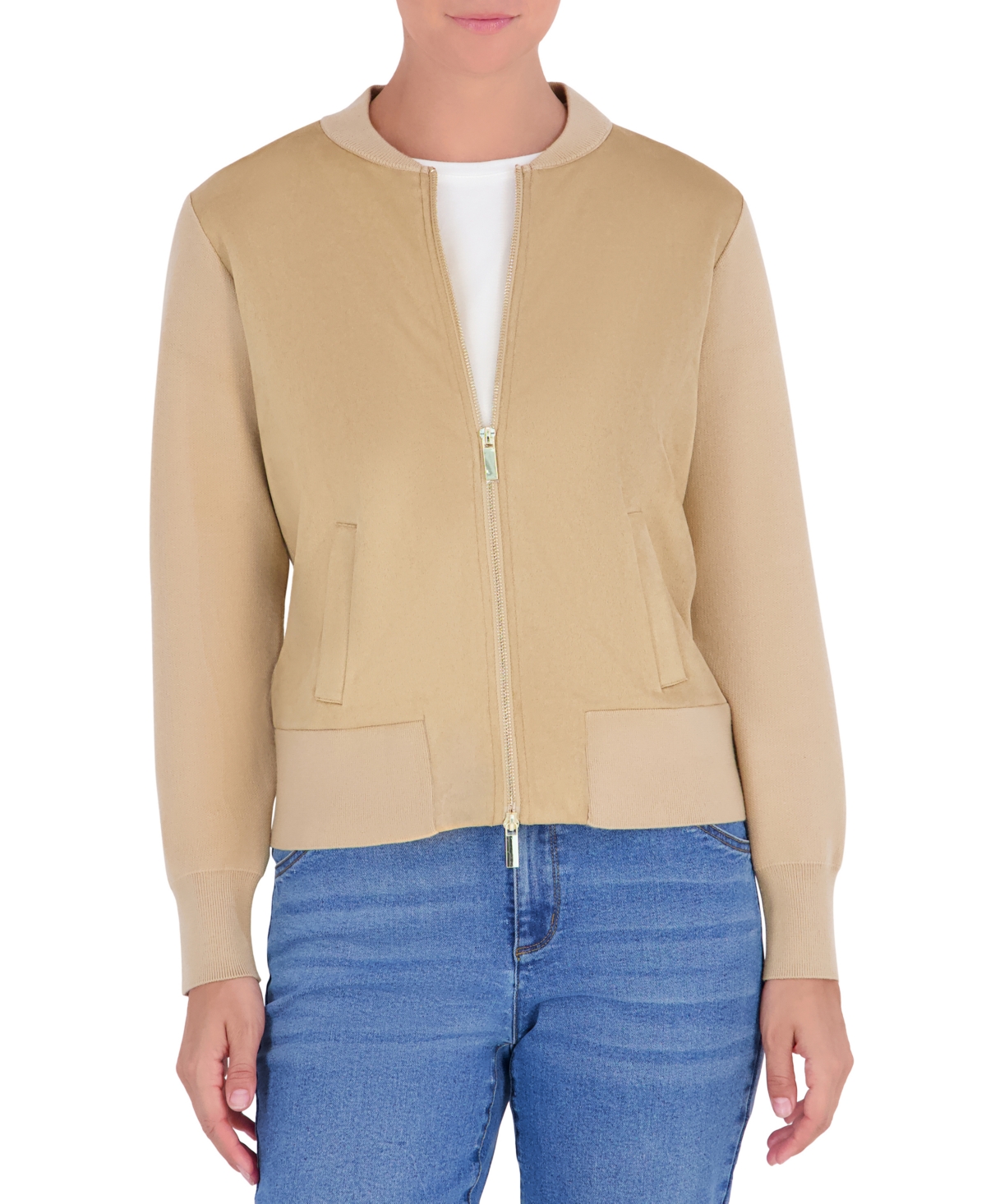 Jones New York Women's Collared Faux-Suede Bomber Jacket