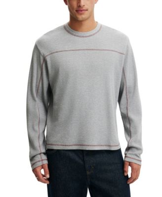 Men's Cropped Fit Textured Long-Sleeve Waffle-Knit T-Shirt