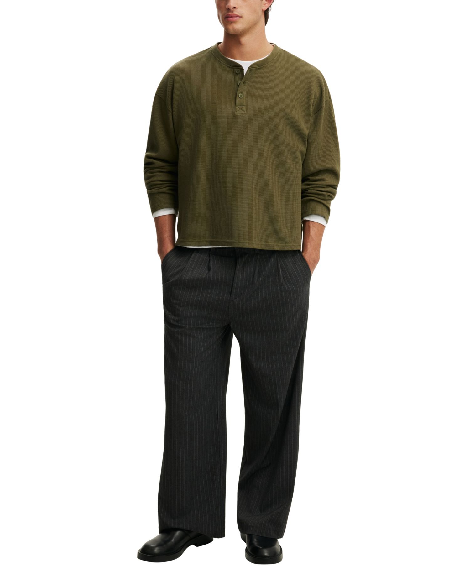 Men's Long-Sleeve Waffle-Knit Henley