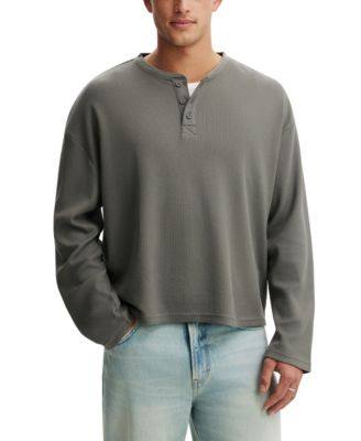 Men's Relaxed-Fit Waffle-Knit Long-Sleeve Henley