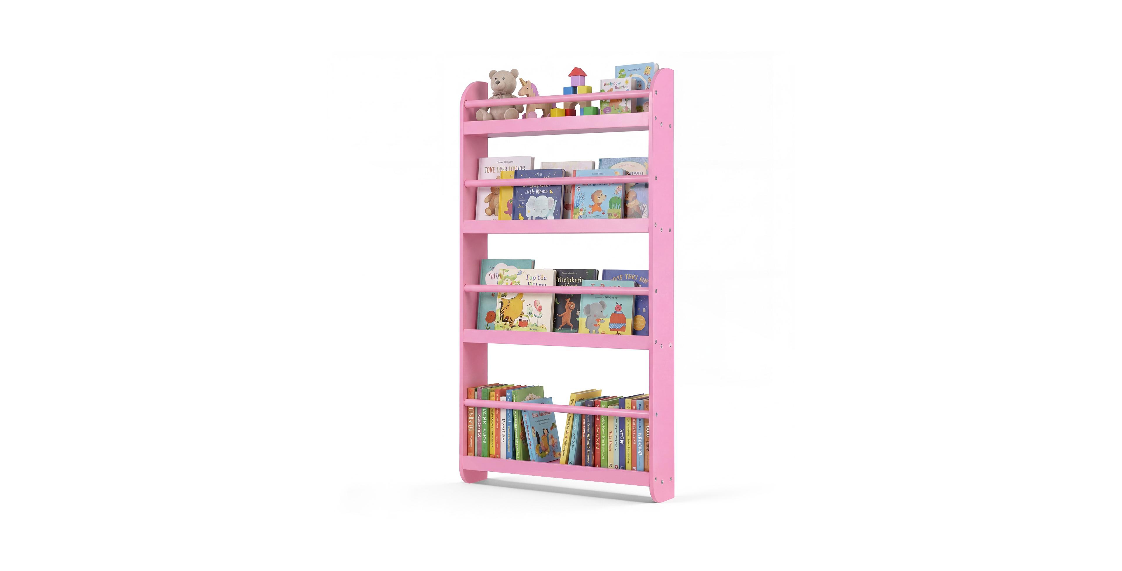 Costway Kids Bookshelf, 4-Tier Wall Mounted Book Shelf for Toys, Books