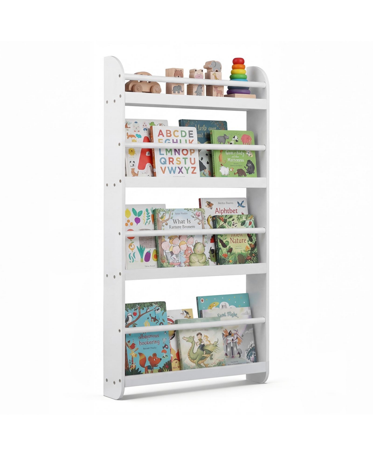 Costway Kids Bookshelf, 4-Tier Wall Mounted Book Shelf for Toys, Books - White