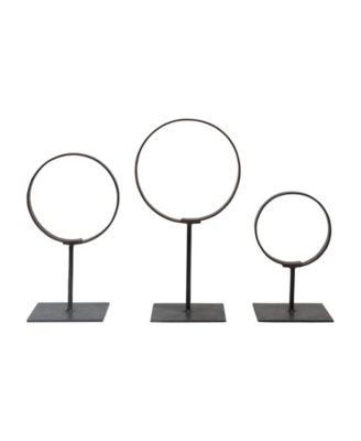 Decorative Modern Found Metal Rings on Stands, Set of 3
